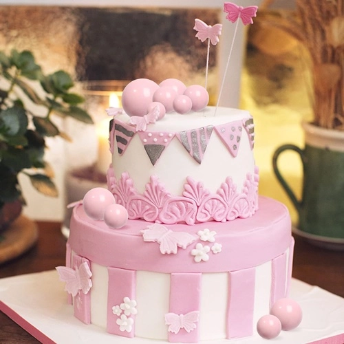 Dekoracja topper kula na piku kulka różowy 20x